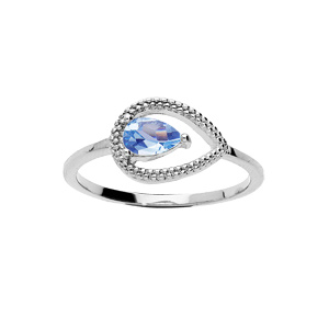 Bague en argent goutte ajourée et oxyde bleu ciel serti