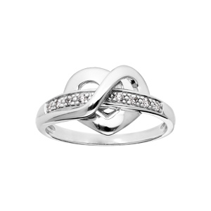 Bague en argent rhodié coeur entrelacé et oxydes blancs