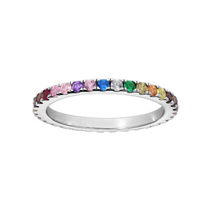 Bague en argent rhodié ornée d'oxydes multi couleurs