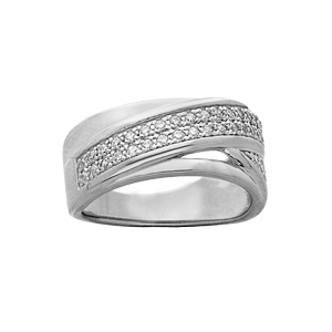 Bague en argent platiné drapé croisé avec oxydes blancs sertis grande taille