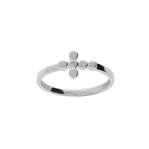 Bague en argent rhodié croix avec oxyde blanc serti
