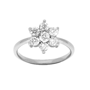 Bague en argent rhodié marguerite avec oxyde au centre blanc et oxydes blancs sertis