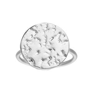 Bague en argent massif rhodié mate forme ronde 14mm martelée antique réglable