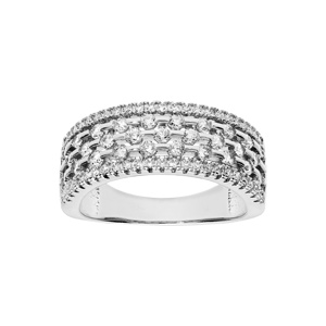 Bague en argent rhodié large ajourée avec oxydes blancs sertis
