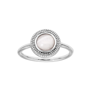 Bague en argent rhodié rond avec Nacre blanche véritable