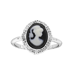Bague en argent rhodié Camée sur fond noir