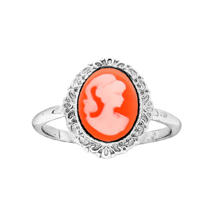 Bague en argent rhodié Camée rose