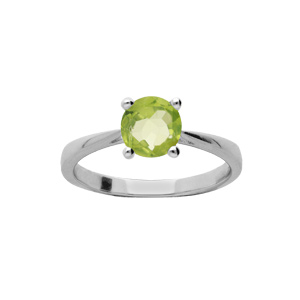 Bague en argent rhodié anneau et pierre véritable Peridot 6,5mm