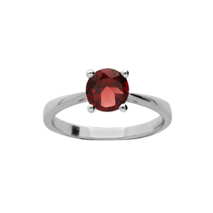 Bague en argent rhodié anneau et pierre véritable Grenat 6,5mm