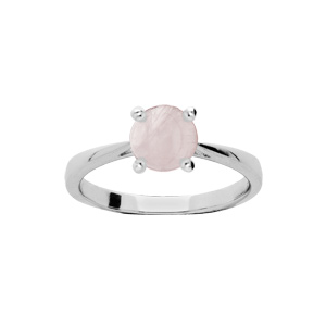 Bague en argent rhodié anneau et pierre véritable Quartz rose 6,5mm