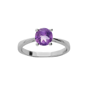 Bague en argent rhodié anneau et pierre véritable Amethyste 6,5mm