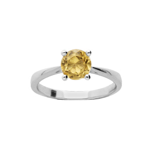 Bague en argent rhodié anneau et pierre véritable Citrine 6,5mm