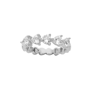 Bague en argent rhodié 5 coeurs oxydes blancs sertis