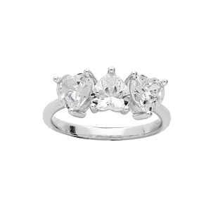 Bague en argent rhodié 3 coeurs oxydes blancs sertis