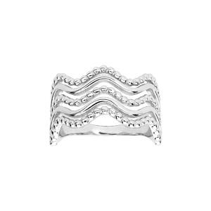 Bague en argent rhodié ondulée lisse avec picots alternés