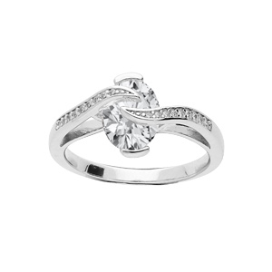 Bague en argent rhodié oxyde blanc et volute d’oxydes blancs