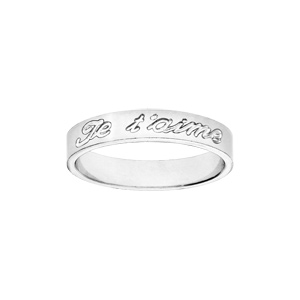 Alliance ruban en argent 4mm gravée « Je t’aime »