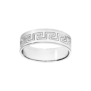 Alliance ruban en argent 6mm gravée méandres grecs