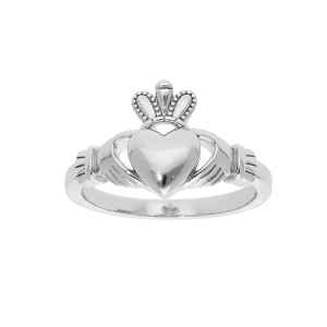 Bague en argent rhodié symbole Claddagh d’Irlande (amitie, amour, loyauté) 2 mains avec 1 coeur modèle Homme