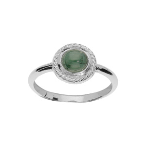 Bague en argent rhodié avec Jade vert véritable