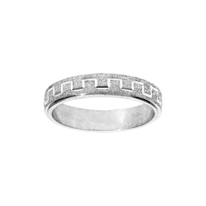 Alliance en argent rhodié granitée diamantée motif grecque largeur 4mm