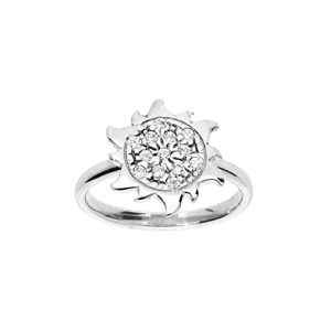 Bague en argent rhodié soleil avec oxydes blancs sertis