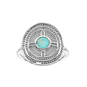 Bague en argent rhodié ronde motif géometrique avec Amazonite véritable