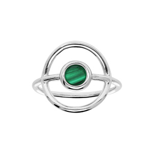 Bague en argent rhodié rond évidé avec Malachite véritable