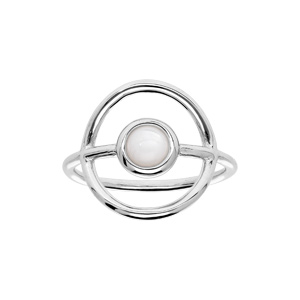 Bague en argent rhodié rond évidé avec Nacre véritable