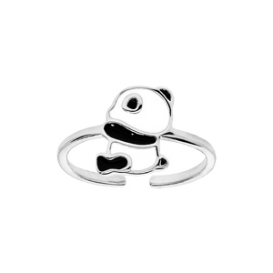 bague pour enfant en argent rhodié réglable avec panda noir et blanc