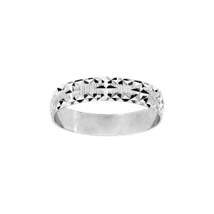 Alliance en argent rhodié diamantée étoile avec striures  largeur 4mm