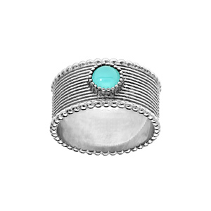 Bague en argent rhodié large avec pierre de synthèse Amazonite
