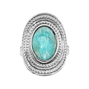 Bague en argent rhodié ovale avec pierre Amazonite véritable