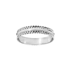 Alliance en argent rhodié diamantée bord cranté largeur 4mm
