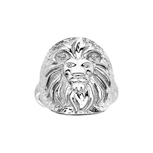 Bague en argent rhodié motif Lion finition antique
