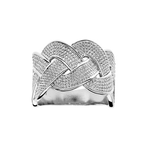 Bague en argent rhodié large tresse lisse