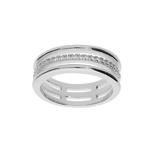 Bague en argent rhodié 3 rangs avec oxydes blancs sertis au centre