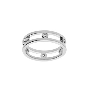 Bague en argent rhodié massif anneau ajourée avec oxydes blancs sertis