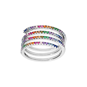 Bague en argent rhodié enroulée ornée d'oxydes multi couleurs sertis