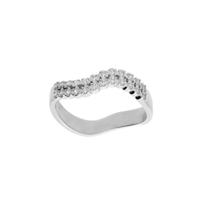 Bague en argent rhodié forme vague 2 rangs oxydes blancs sertis