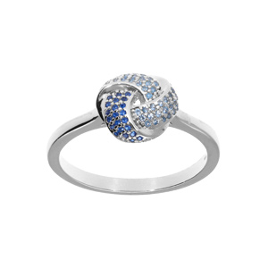 Bague en argent rhodié avec trois rubans dégradés d’oxydes bleu
