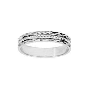 Alliance en argent rhodié diamantée et finement ciselée largeur 4mm
