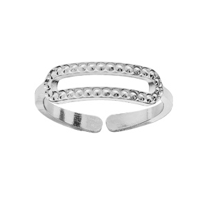 Bague en argent rhodié ouverte maillon rectangulaire perlé réglable