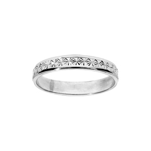 Alliance en argent rhodié diamantée étoiles travaillées largeur 4mm