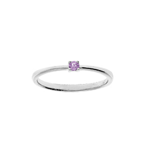Bague en argent rhodié avec pierre véritable Améthyste 2,5mm