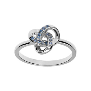 Bague en argent rhodié noeud avec oxydes bleu ciel sertis