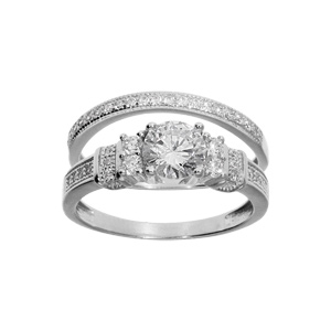 Bague en argent rhodié duo avec oxydes blancs sertis