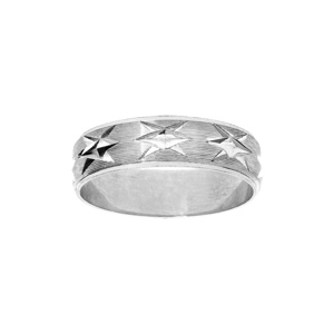 Bague en argent rhodié diamantée étoile large largeur 6mm