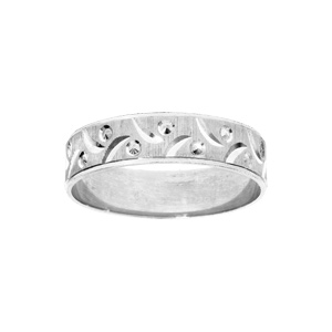 Bague en argent rhodié diamantée fantaisie largeur 5mm