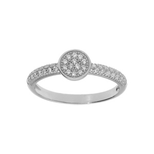 Bague en argent platiné de forme ronde avec oxydes blancs sertis